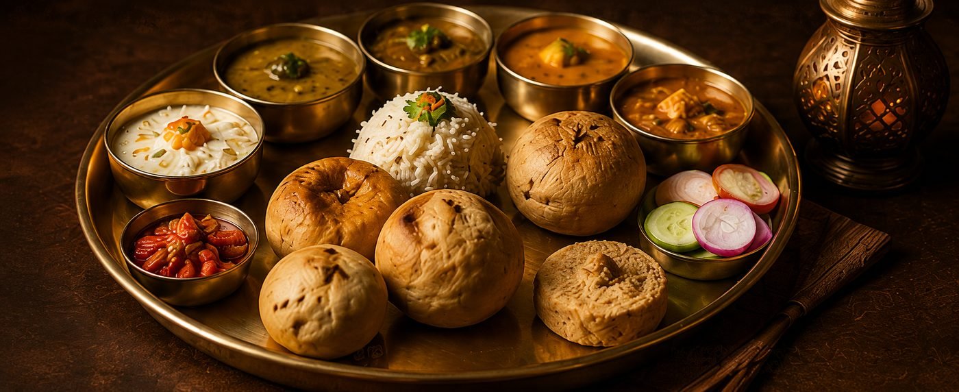 Traditional Rajasthani thali with dal baati churma