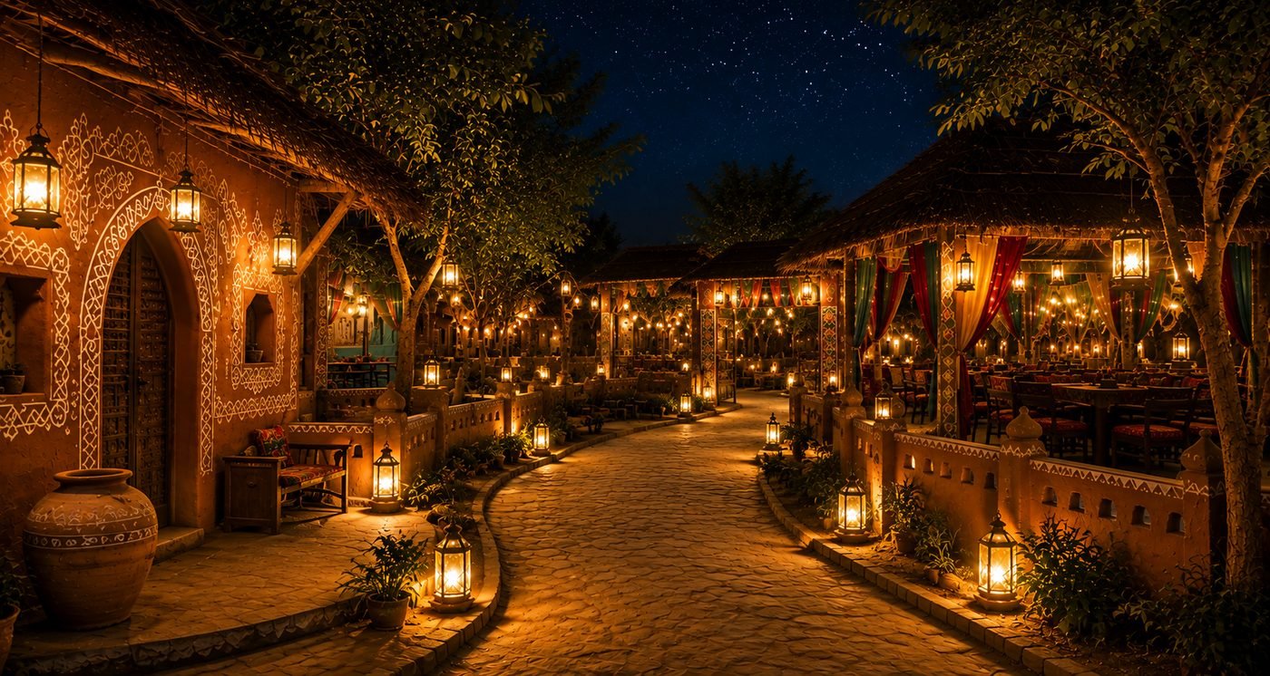 Traditional dining courtyard at Anokha Gaon